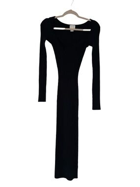H&M Black Rib-Knit Bodycon Long-Sleeve Maxi Dress